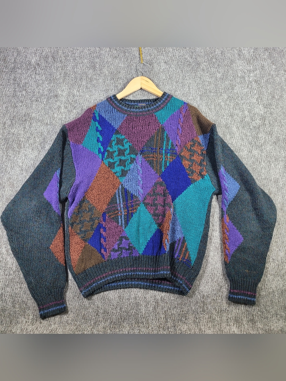 Alexander Julian Crewneck Sweater in Teal, Purple, Blue, Brown